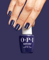 Havin’ a Candy Ol’ Time Blue Gel Nail Polish Hand and Bottle