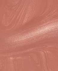 Route Beer Float gel nail polish swatch shows a warm rosy caramel-brown shade with fine golden shimmer and glossy brushstroke texture, ideal for OPI-inspired fall nail colors.