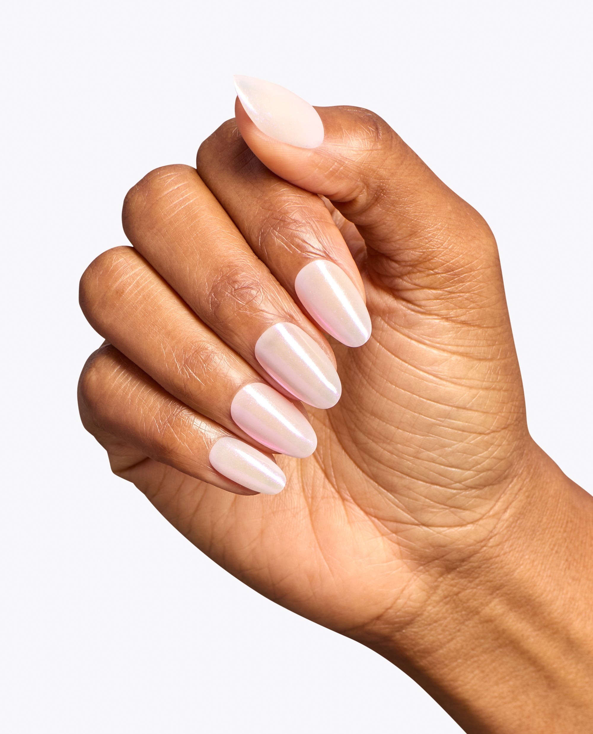 Pearl Pressure Iridescent Pink‑Violet Chrome Nail Powder Mani