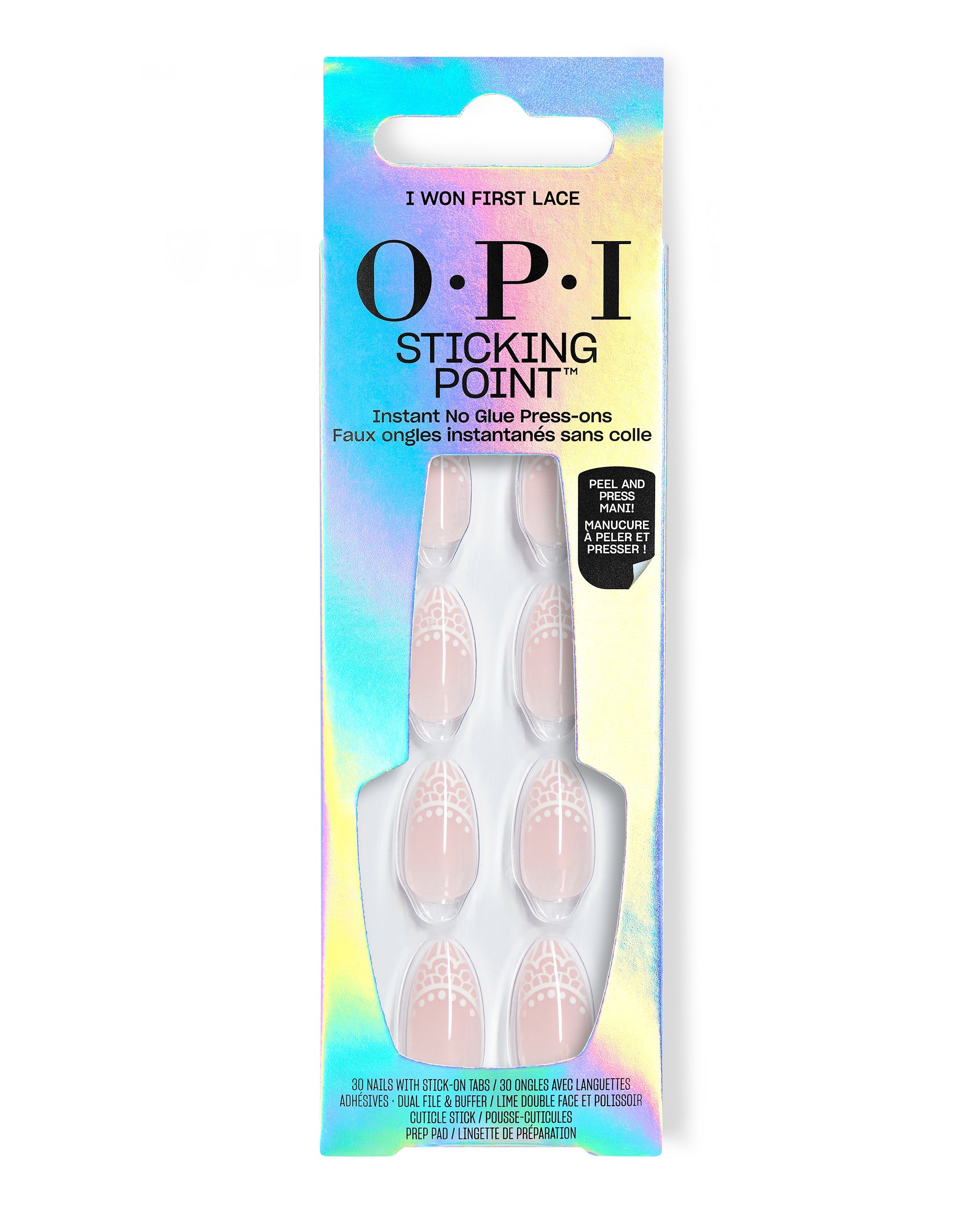 I Won First Lace Nude White Lace Almond Stick On Nails| OPI