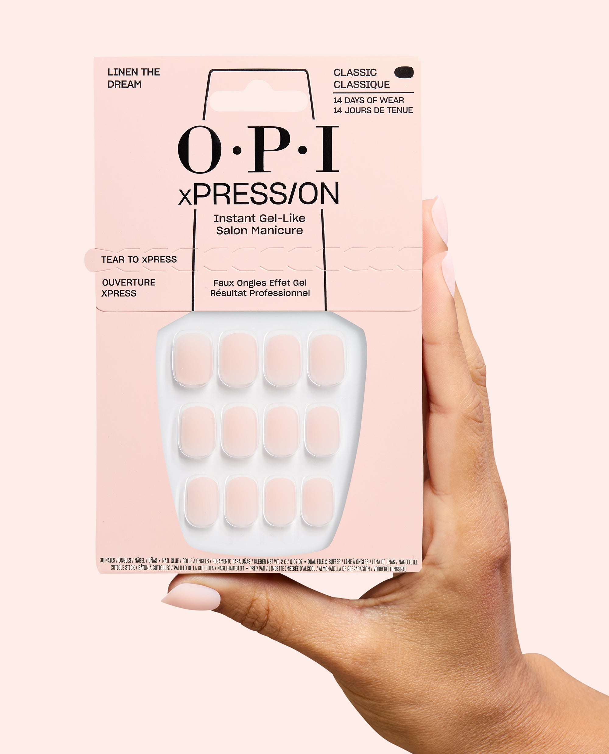 Linen the Dream Semi-Matte Beige Press-On Nails Hand and Product