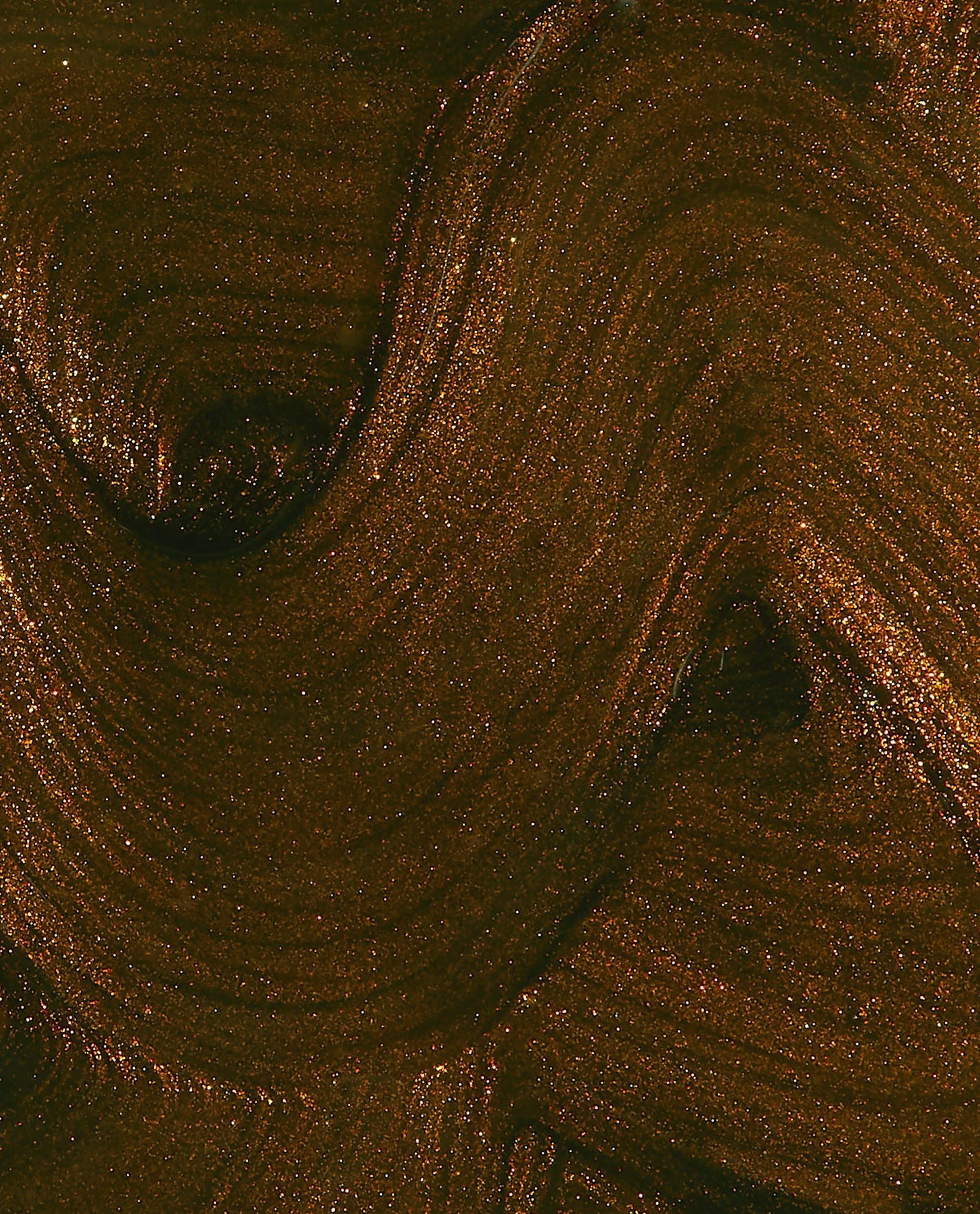 Band Tease OPI nail polish nail lacquer swatch showing rich metallic bronze-brown color with fine gold shimmer swirling in thick, glossy waves against a close-up studio background.