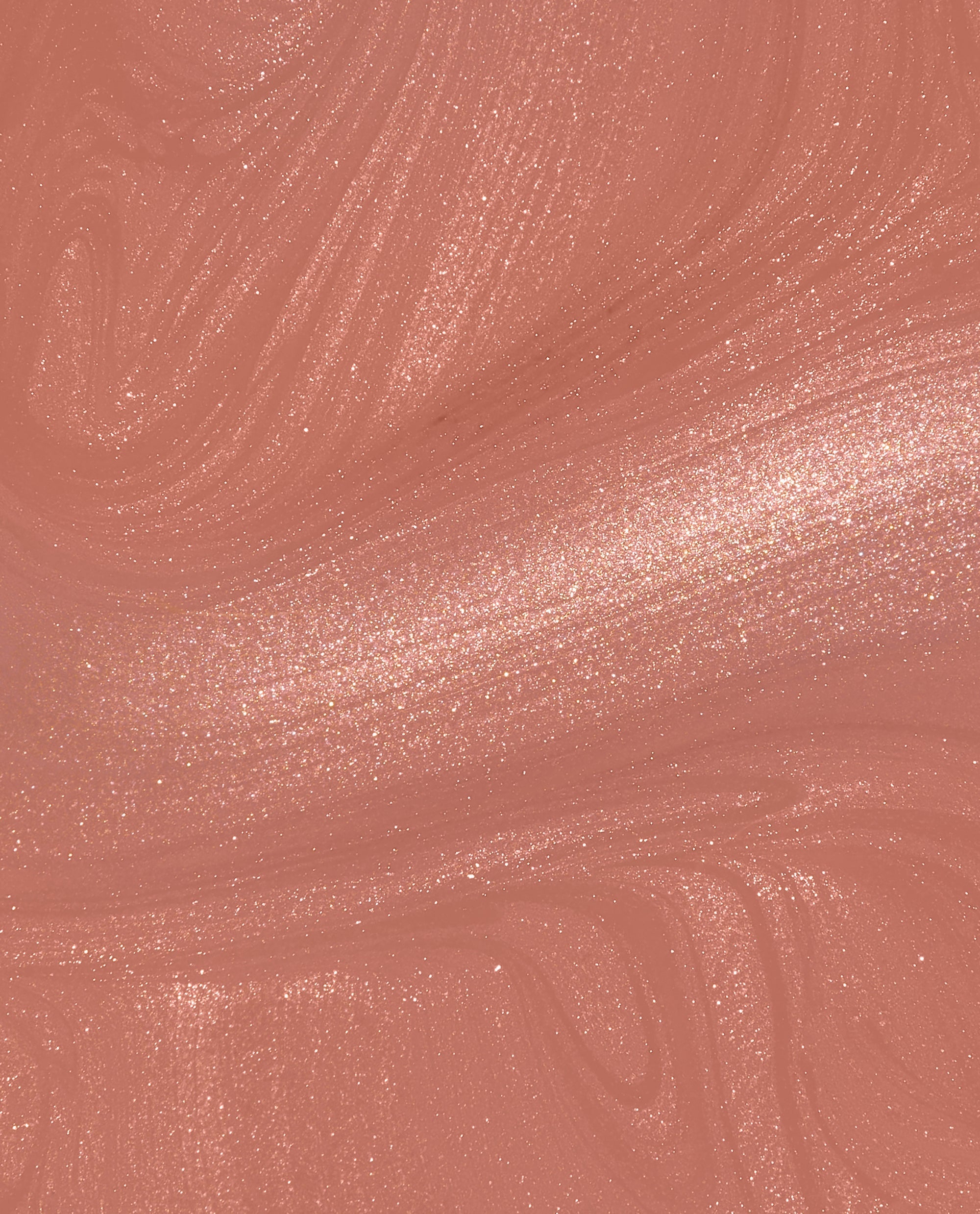Route Beer Float Nail Lacquer swatch showing a warm rosy caramel shimmer shade with fine golden sparkle, an OPI fall nail color in a glossy polish close-up.